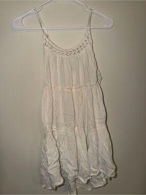 Boho Crochet Trim Spaghetti Strap White Sundress
